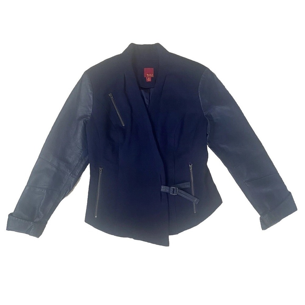G.I.L.I. Blue Mixed Media Leather Moto Jacket Size 8